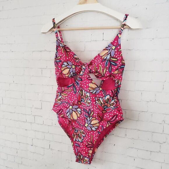 Tabitha Brown For Target One Piece Swim Suit Size S Hot Pink Floral Cheeky NWOT - Picture 3 of 9